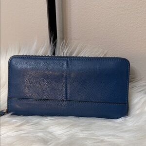 Coach Blue Zip-Around Pebbled Leather Wallet